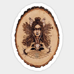 Skadi - nordic goddess pyrography print, wood texture Sticker